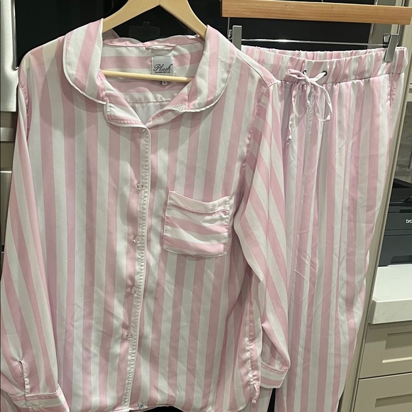 Plush Apparel Other - PLUSH: Pink & White Stripped Long Sleeve & Pant Pajama Set